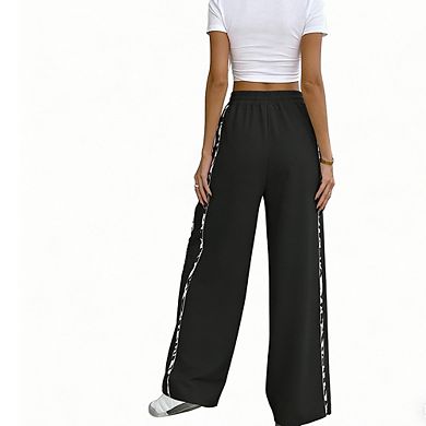 Women's Wide Leg Pants with Contrast Side Stripe High Waist Drawstring Casual Trousers