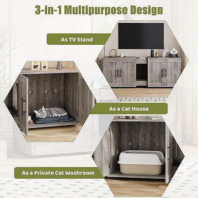 Double Cat Litter Box Enclosure,Modern Cat Litter Box Furniture Hidden for 2 Cats