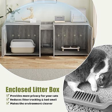 Double Cat Litter Box Enclosure,Modern Cat Litter Box Furniture Hidden for 2 Cats
