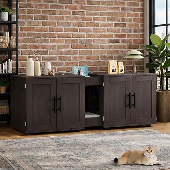 Double Cat Litter Box Enclosure,Modern Cat Litter Box Furniture Hidden for 2 Cats