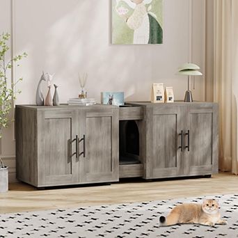 Double Cat Litter Box Enclosure,Modern Cat Litter Box Furniture Hidden for 2 Cats