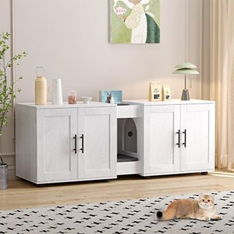 Double Cat Litter Box Enclosure,Modern Cat Litter Box Furniture Hidden for 2 Cats