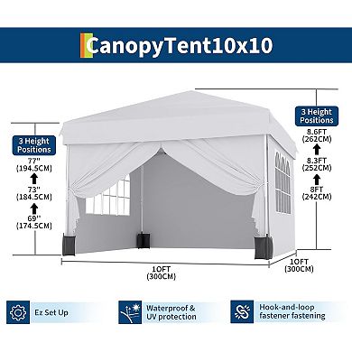 10'x10' Pop Up Waterproof Canopy Tent with Sidewalls Carry Bag for Camping Events