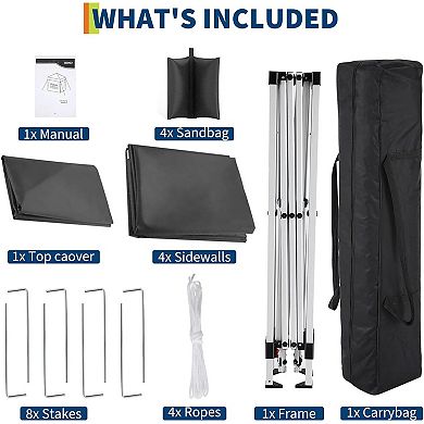10'x10' Pop Up Waterproof Canopy Tent with Sidewalls Carry Bag for Camping Events
