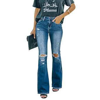 Women's Flare Bell Bottom Jeans High Waisted Wide Leg Bootcut Jeans Causal Stretchy Denim Pants