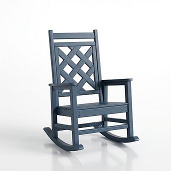 Outdoor Rocking Chair Set of 2, HDPE Weather Resistant Porch Rocker Wood Texture 380 LBS Support