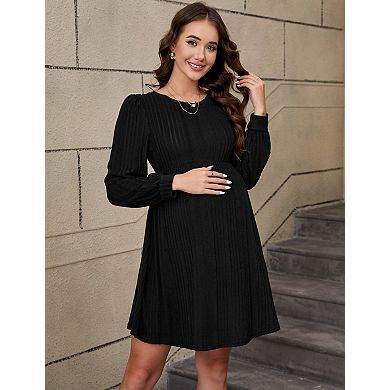 Women's Pregnant Round Neck Solid Color Pit Stripe Elegant Knitted Dress