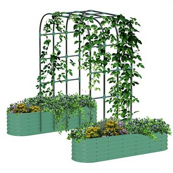 Galvanized Raised Garden Bed With Trellis,Tall Garden Arch Trellis,Expandable Metal Planter Box