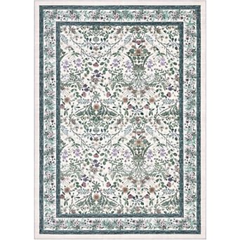 Washable Folding Floral Print Area Rug with Non - Slip Backing