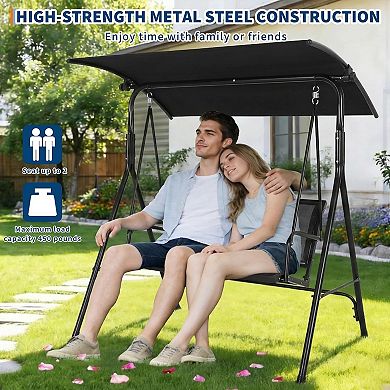 Outdoor Porch Swing with Adjustable Canopy