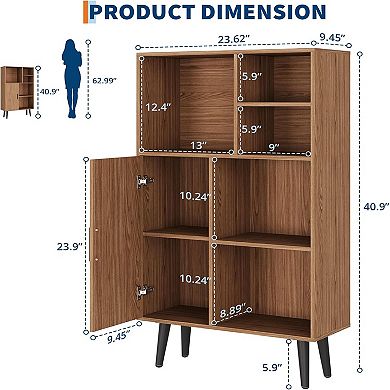 4 Tier Bookcase,Freestanding Wood Short Bookshelf with Door,Multi-Functional Cube Storage Organizer