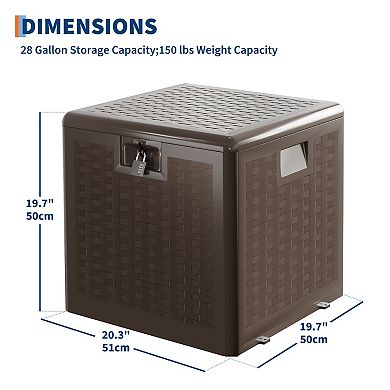 28 Gallon Outdoor Storage Deck Box Locking Lid Heavy-Duty Resin with Handles