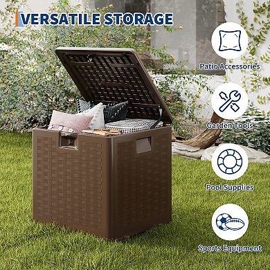 28 Gallon Outdoor Storage Deck Box Locking Lid Heavy-Duty Resin with Handles