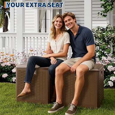 28 Gallon Outdoor Storage Deck Box Locking Lid Heavy-Duty Resin with Handles