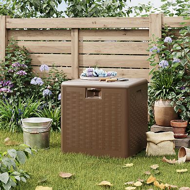 28 Gallon Outdoor Storage Deck Box Locking Lid Heavy-Duty Resin with Handles