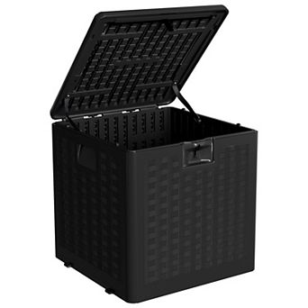 28 Gallon Outdoor Storage Deck Box Locking Lid Heavy-Duty Resin with Handles
