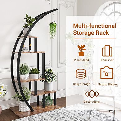 5-Tier Large Plant Stand, Half Moon Plant Shelf Ladder Flower Pot Stand Rack
