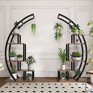 5-Tier Large Plant Stand, Half Moon Plant Shelf Ladder Flower Pot Stand Rack
