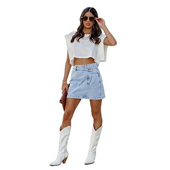 Women's Denim Skirt Asymmetrical Waist Wash Casual Bodycon Skirt Slim Fit Casual Summer Mini Skirt