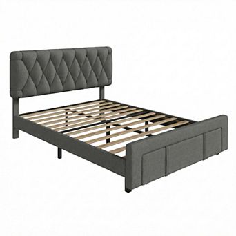 Bed Frame with Button Tufted Headboard No Box Spring Needed