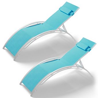 Set of 2 Aluminum Patio Chaise Lounges, Adjustable All-Weather Recliners with Armrests