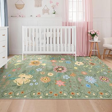 Area Rug Washable Rugs Boho Floral Area Rug Low Pile Kitchen Rug