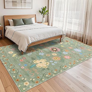 Area Rug Washable Rugs Boho Floral Area Rug Low Pile Kitchen Rug