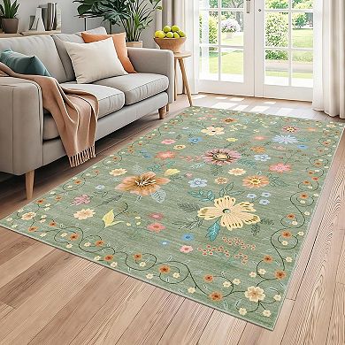 Area Rug Washable Rugs Boho Floral Area Rug Low Pile Kitchen Rug
