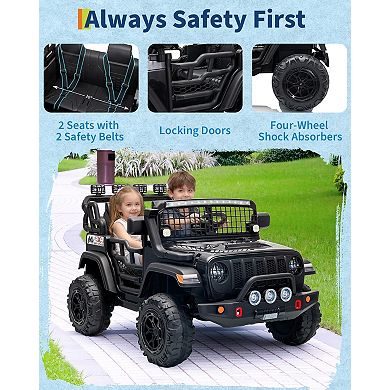 24V 2 Seater Kids Ride On Car with Remote Control, Wide Seat, Music, USB,