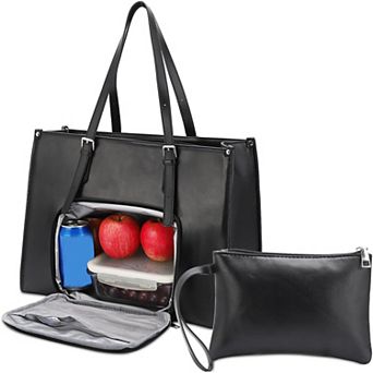 16.5" Lunch Tote Bag with Insulated Leakproof Compartment Coin Purse,PU Waterproof Laptop Work Bag