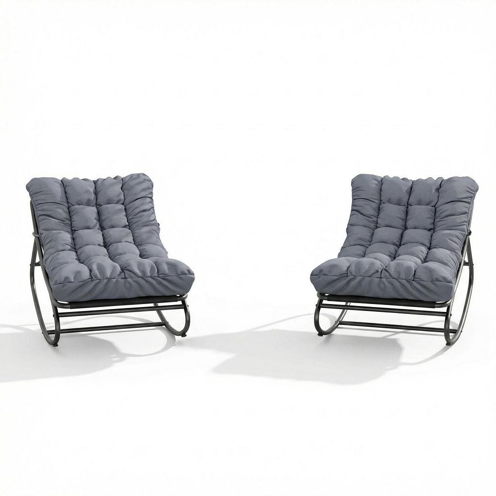 2 PCS Rocking Papasan Chair with Cushions Indoor Outdoor Lounge Chair