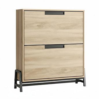 Flip-Drawer Shoe Cabinet, Compact, Adjustable Storage with Top Shelf for Keys