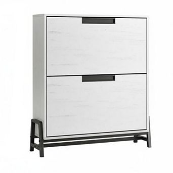 Flip-Drawer Shoe Cabinet, Compact, Adjustable Storage with Top Shelf for Keys