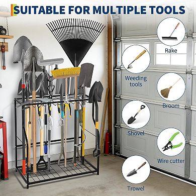 Garden Tool Organizer,Metal Tool Rack,Garage Tool Storage,Tool Storage Stand,Freestanding Tool Stand