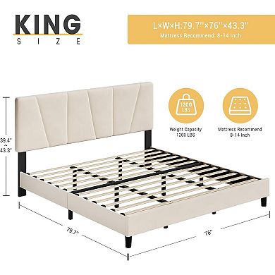 Bed Frame,Modern Upholstered Bed Frame with Adjustable Linen Headboard