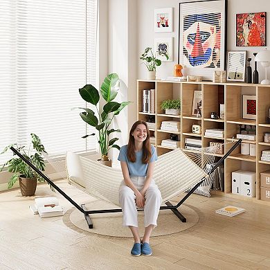 2 Person Outdoor Hammock with Stand Heavy Duty Set Pillow Ropes 450 Lb Capacity