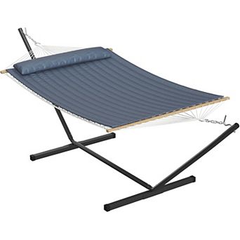 2 Person Outdoor Hammock with Stand Heavy Duty Set Pillow Ropes 450 Lb Capacity