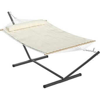 2 Person Outdoor Hammock with Stand Heavy Duty Set Pillow Ropes 450 Lb Capacity