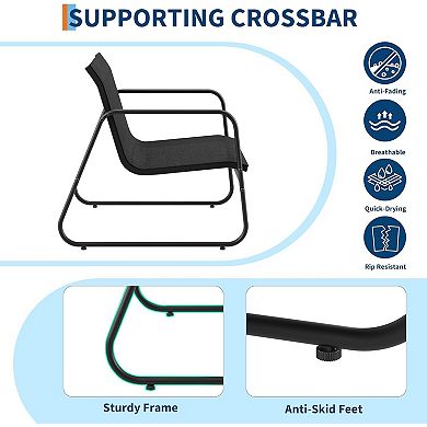 4-Piece Patio Textilene Conversation Set 2 Chairs Love Seat Glass Top Coffee Table Backyard Porch