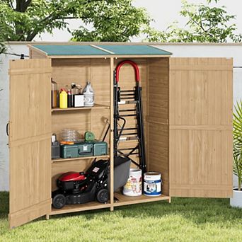 Outdoor Wooden Large Storage Cabinet Garden Shed Outside Wood Tool Organizer,Organizer Shed