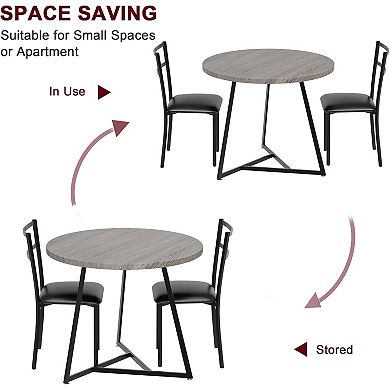 3-Piece Wooden Round Table & Chair Set,Small Kitchen Table For 2,Space Saving Kitchen Breakfast Nook