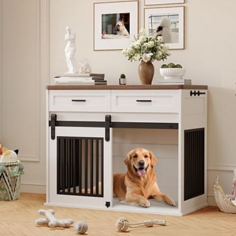 44.5'' Wooden Dog Crate Furniture and Table, Indoor Dog Kennel, Sturdy Pet Crate Storage Drawer