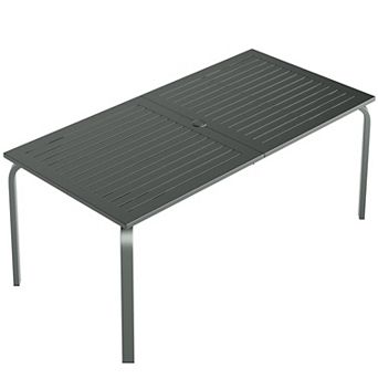71"x35" 8-Seat Aluminum Patio Dining Table, Umbrella Hole Weatherproof for Outdoor Use