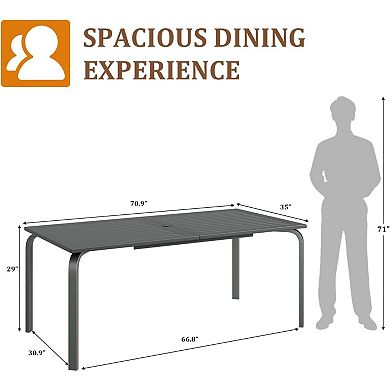 71"x35" 8-Seat Aluminum Patio Dining Table, Umbrella Hole Weatherproof for Outdoor Use