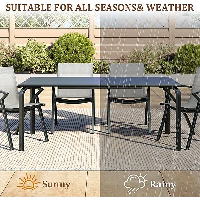 71"x35" 8-Seat Aluminum Patio Dining Table, Umbrella Hole Weatherproof for Outdoor Use