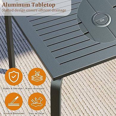 71"x35" 8-Seat Aluminum Patio Dining Table, Umbrella Hole Weatherproof for Outdoor Use