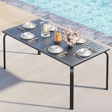 71"x35" 8-Seat Aluminum Patio Dining Table, Umbrella Hole Weatherproof for Outdoor Use