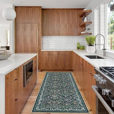 Washable Folding Floral Print Area Rug with Non - Slip Backing