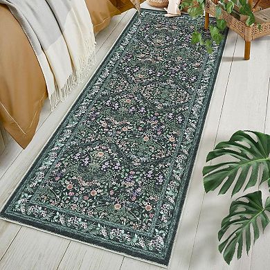 Washable Folding Floral Print Area Rug with Non - Slip Backing