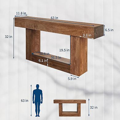 63" Wood Console Table, Sofa Table Behind The Couch with Storage,Hallway Furniture